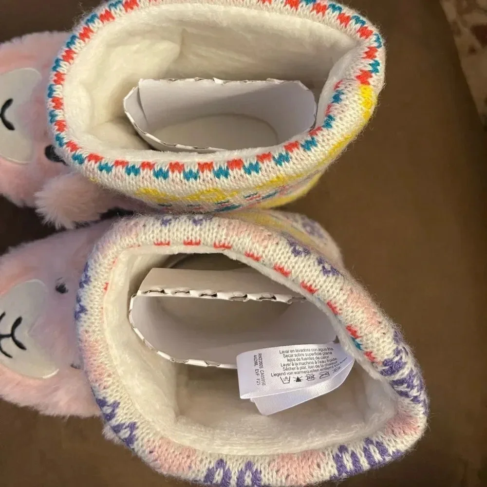 Kids Totes toasties kids Llama Pink and white Cozy dress up  slippers